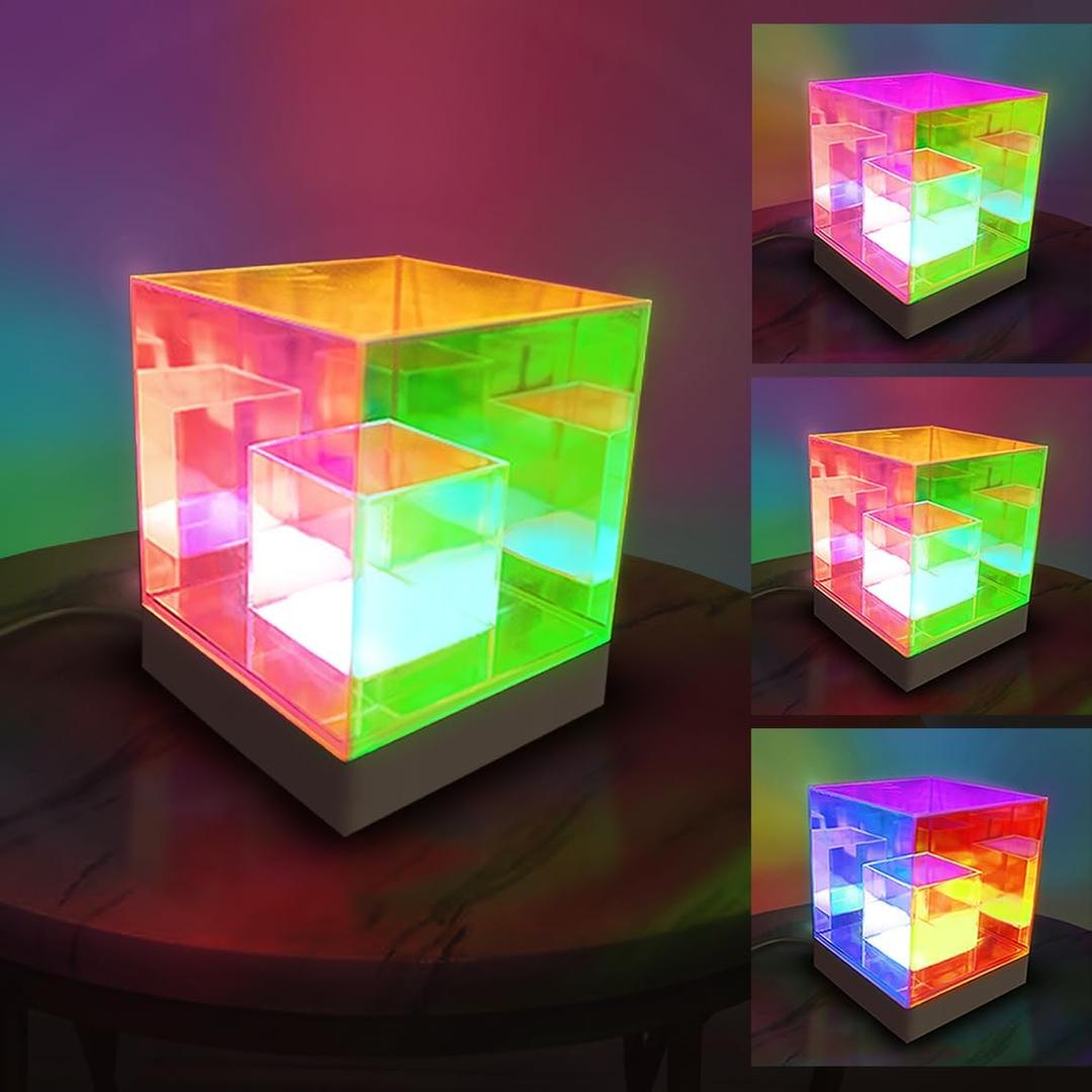 Lumoonosity Infinity Cube Light - 3D Infinity Lamp for Bedroom, Gamer Room - USB Powered, Color Changing Eye-Catching Table RGB LED Lamp