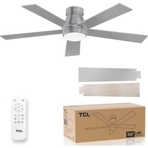 TCL 52" Silver Ceiling Fan with Light and Remote, Modern LED 3-Color, Quiet Motor for Bedroom, Living Room, Dining Room, Ceiling Fans with Lights (Silver)