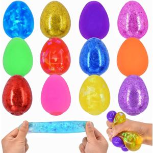 12 Pack Easter Eggs Stress Balls Squishy Toys Easter Basket Stuffers Stress Relief Toys Squeeze Balls for Kids Boys Girls Toddlers Easter Egg Hunt Easter Basket Stuffers Party Favors Gifts