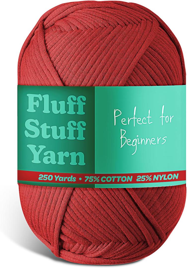 Soft Yarn for Crocheting – Crochet & Knitting Yarn, Beginner Yarn with Easy-to-See Stitches, 250 Yds Amigurumi Yarn, Cotton-Nylon Blend Tshirt Yarn for Crocheting, Worsted Weight Yarn 4, Burgundy Yarn