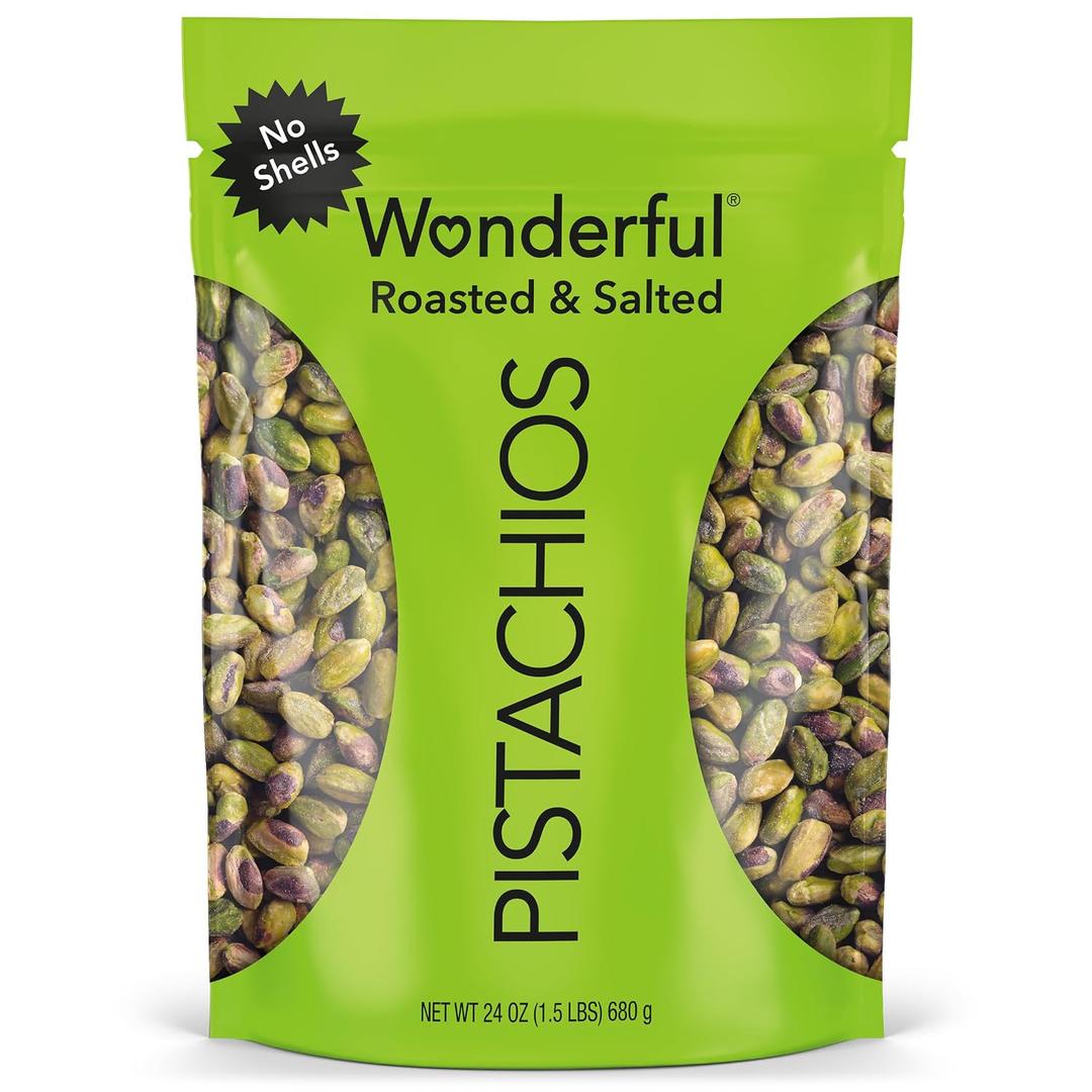 2 x Wonderful Pistachios No Shells, Roasted & Salted Nuts, 24 Ounce Resealable Bag, Protein Snacks, Gluten Free, Healthy Snack (EXP 12/03/26)