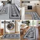 Boho Kitchen Rug Sets 2 Piece with Runner, Non-Slip Kitchen Mats for Floor Stain-Resistant and Washable Kitchen Rugs and Mats Grey Kitchen Floor Mat Runner Carpet for Kitchen, Hallway, Easy to Clean
