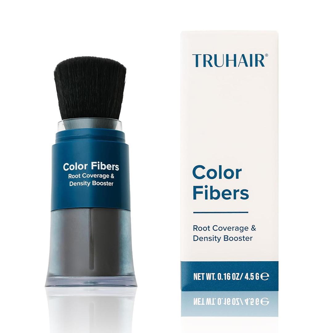 TRUHAIR Color Fibers Root Coverage & Density Booster | Quick-Apply Touch Up Hair Color | Natural Matching, Gray Hair Cover Up -  (Black) (0.16 Ounce (Pack of 1))