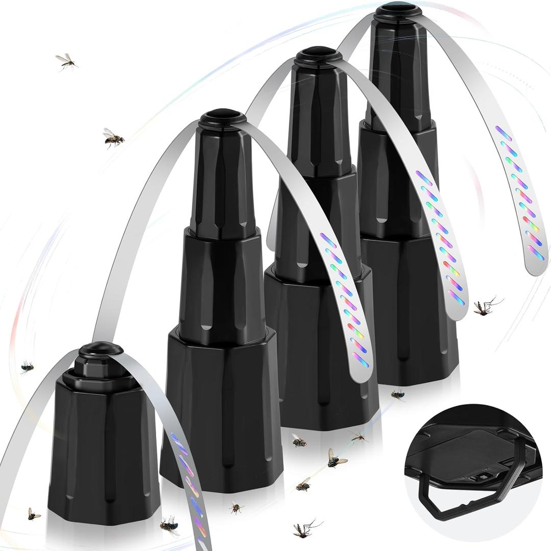 Fly Fans for Tables, Bug Fans with Holographic Blades, Battery Operated Fly Repellent Fan, Keep Flies Away from Picnic, BBQ, Restaurant, Party, Indoor and Outdoor, 4 Pack (Brilliant Black)