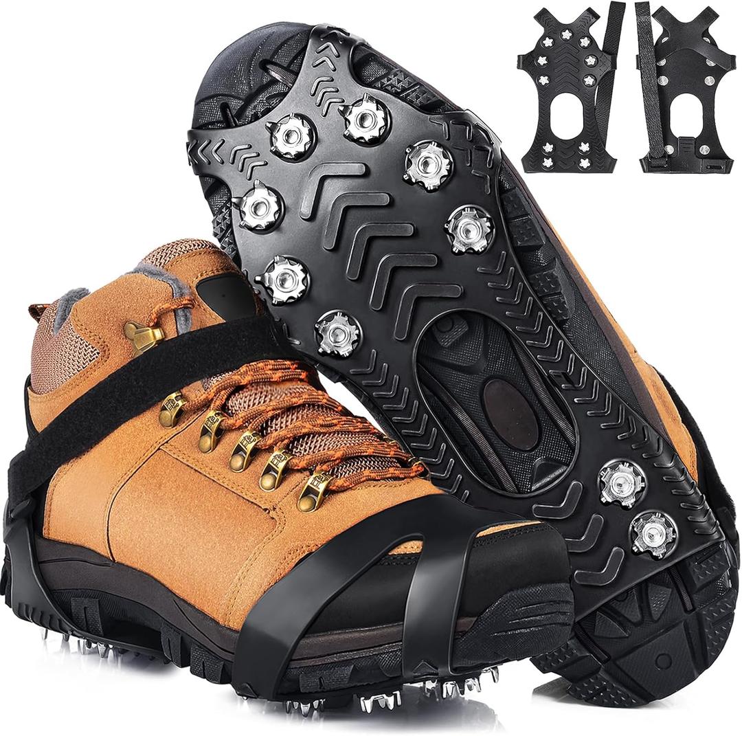 HONYAO Ice Cleats Crampons for Shoes and Boots, Stainless Steel Ice Grippers Spikes Grips Traction for Winter Ice Snow, Hiking Climbing Ice Fishing (Medium)