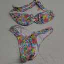 Alyweatry Women Floral Bandeau Bikini Set O Ring Strapless Tie Back Bikini Top High Cut Cheeky Thong Bathing Suit (Colorful Floral, S)