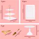 13-Piece Cake Display Set, 4 Square 3-Tier Cupcake Stands, Large Cake Stand, 6 Rectangular Trays, Golden Tongs & Server Dessert Table Display for Weddings, Baby Showers & Parties