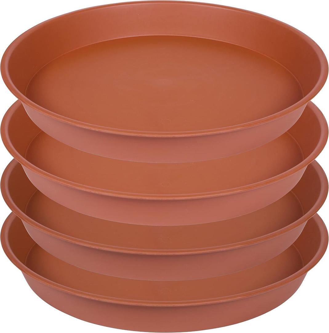 4 Pack of 16 inch Plant Saucer, Heavy Duty Plastic Saucer 16" Round, Plant Trays for Pots, Flower Plant Saucers for Indoors, Plant Trays for Planter  (16 inch, Terracotta)
