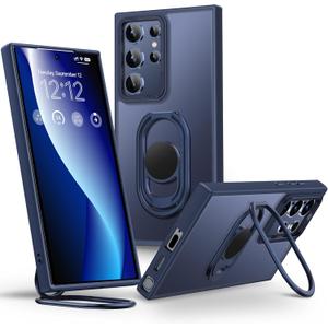 Shields Up for Samsung Galaxy S24 Ultra Case with Stand, Galaxy S24 Ultra Case with Double Ring Holder [Adjustable & Foldable] Protective Translucent Matte Cover for Samsung S24 Ultra - Frosted Blue