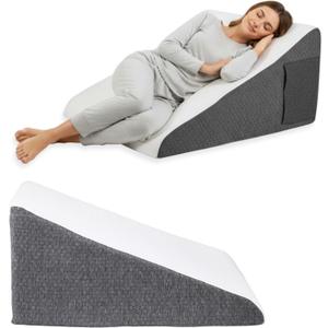 Wedge Pillow for Sleeping  Memory Foam Bed Wedge for Acid Reflux, Snoring, Back & Leg Elevation, Post-Surgery Recovery  Ergonomic Triangle Pillow with Removable White & Grey Washable Cover