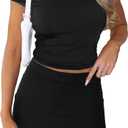 Skirt Sets Women 2 Piece Outfits - Sexy Two Pc Off The Shoulder Tank Crop Top Bodycon Mini Skirts Suits Dresses (Medium, Black)