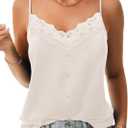 Rooscier Women's Lace Trim V Neck Camisole Satin Sleeveless Button Elegant Cami Tank Top (White, XL)