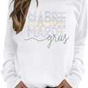 Mardi Gras Sweatshirt for Women Mardi Gras Shirt Carnival Long Sleeve Shirt Fat Tuesday Sweatshirt New Orleans Party Tees Top Size L