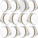 12 Pcs Tambourine Drum Bulk for Adults Hand Held Percussion Gift Operation Christmas Bulk Items Wood Metal Jingles Musical Educational Drum Instrument for Church Wedding Party Games(White) (4 Inch)