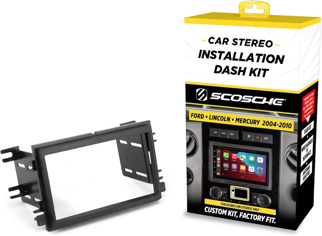 Scosche FD1426B Double DIN Radio Install Dash Kit Compatible with Select 2004-10 Ford, Lincoln and Mercury Vehicles - Aftermarket Car Stereo Installation Kit - See Guide in Images to Verify Vehicle