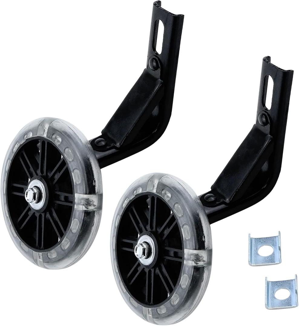 Pair of Bicycle Auxiliary Wheel Children's Bicycles Accessories for 20",Flash Training Wheels, Black