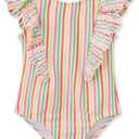 Little Me Baby-Girls Little Girls' UPF 50+ Sun Protection One Piece Swimsuit (4T, Pink Ice Cream Stripe)