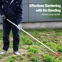 2-in-1 Garden Hoe and Weed Puller Rake, 60 Inch Adjustable Long Handle Weeding Tool Heavy Duty Spring Steel Head with Sand Texture Finish, Weed Remover for Garden, Yard, Lawn, Driveway