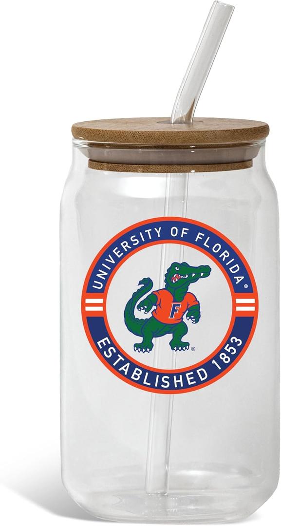 The Memory Company | Licensed NCAA 16oz Vintage Logo Glass with Bamboo Lid