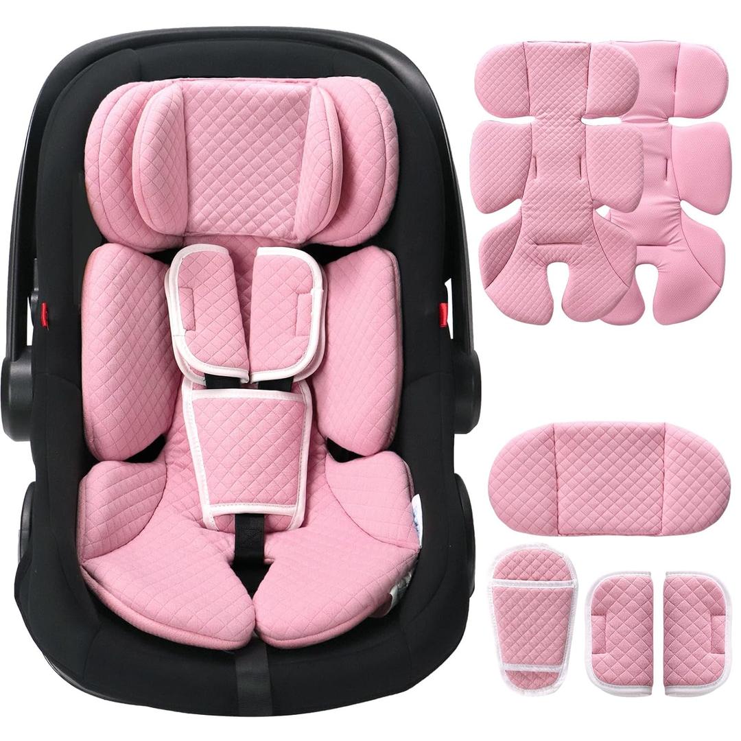 Infant Car Seat Insert Adjustable Head Support for Preemie Newborn Toddler, Reversible Baby Head Body Support Cushion for Carseats and Strollers Side Impact Protection - Pink