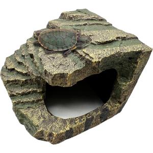 Tfwadmx Tortoise Basking Platform, Crested Gecko Hide, Reptile Cave Hideout with Basking Area, Turtle Tank Accessories for Leopard Geckos, Small Bearded Dragons, Frogs, Newts
