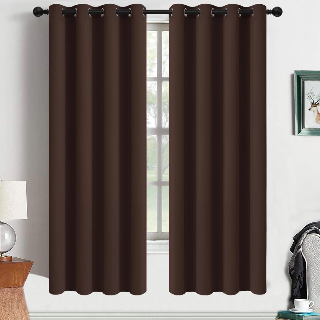 Yakamok Blackout Curtains Room Darkening Thermal Insulated Window Panels,Solid Grommet Top Drapes for Bedroom/Living Room(52Wx63L, Chocolate Brown, 2 Panels)