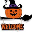 Happy Halloween Door Sign,Trick Or Treat Welcome Halloween Sign Hanging Pumpkin wooden sign Decor for Front Door Wall, Halloween Decorations Door Hanging