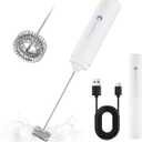 Rechargeable Milk Frother Handheld, 2-IN-1 Dual Spring Whisk Electric Frother Wand for Cappuccino Latte Macchiato, Portable Drink Mixer for Coffee, Matcha, Hot Chocolate