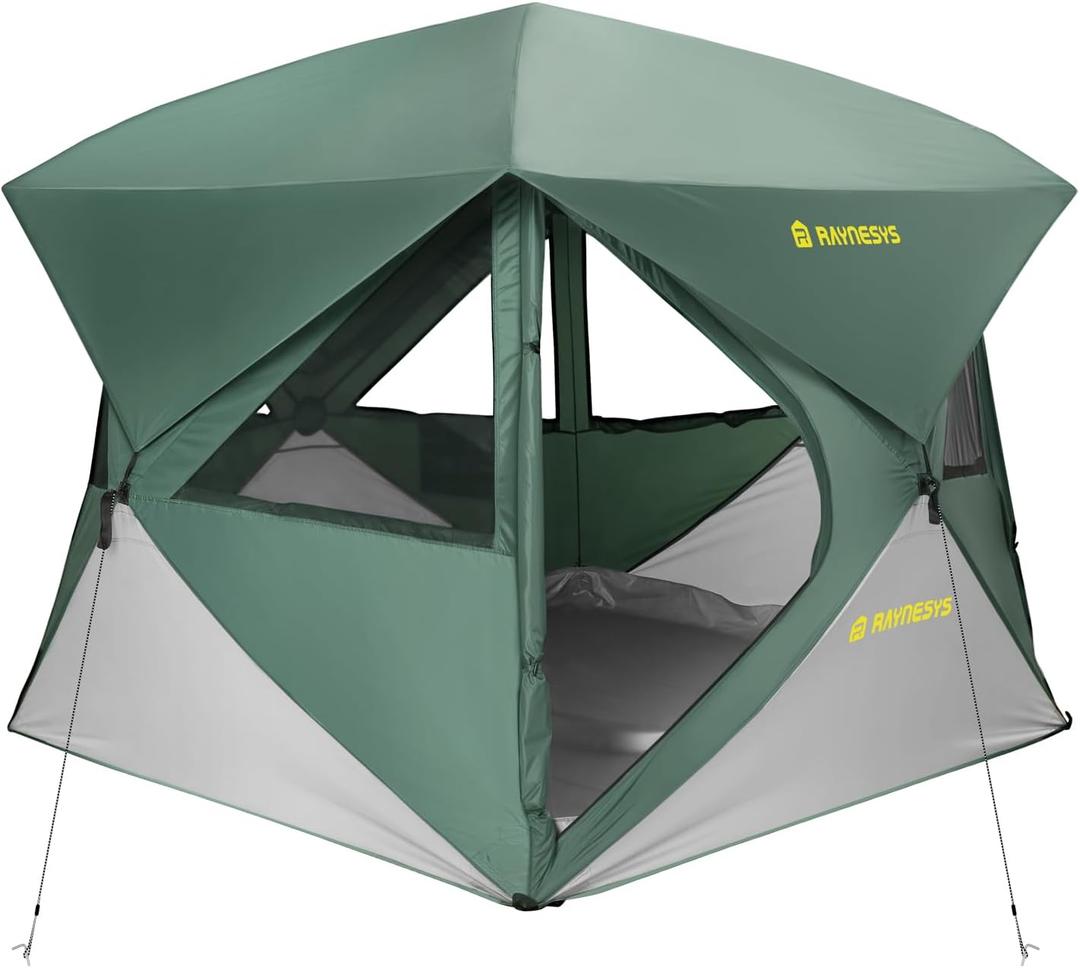 Camping Tent, 4 Person Tent for Camping, Setup in 60 Seconds, 4 Person Pop up Tents, Hub Tents, Water-Resistant, Windproof, Instant Cabin with Removable Floor, Portable (Green)