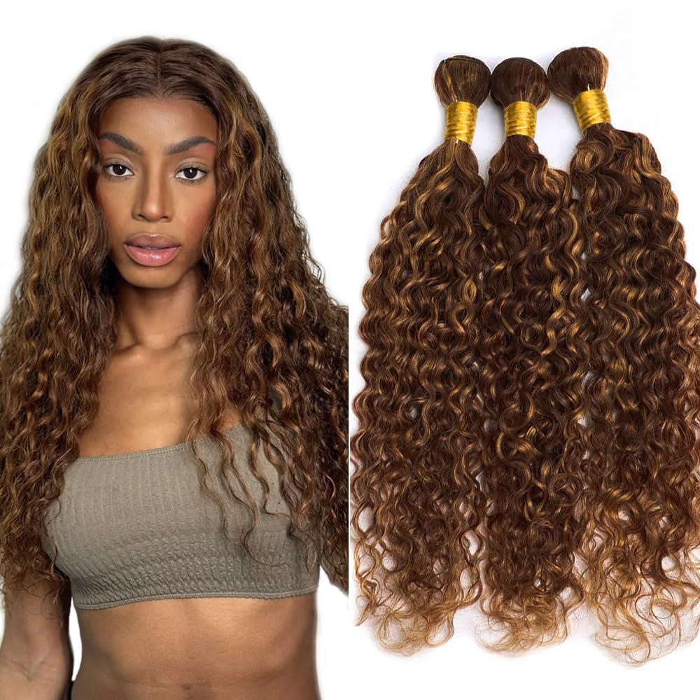 Brown Bundles Human Hair Highlight Bundles Dark Brown Curly Bundle 12 14 16 Inch Unprocessed Brazilian Remy Hair Extensions Ombre Chocolate Brown Bundle Hair Weave