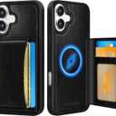 Uppuppy for iPhone 16 Wallet Case with Card Holder,Black | Compatible with MagSafe,4 Card Holder PU Leather, Cute Aesthetic Style, Foldable Stand Design for Men Women Girls