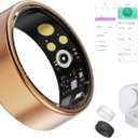 Health Rings for Women Men, Fitness Tracker with Heart Rate, Blood Oxygen, Blood Pressure, Sleep/Step Tracker, IP68 Waterproof Smart Ring for iPhone & Android (Gold, 7#)