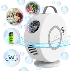 Bubble Machine for Kids Toddlers,Automatic Bubble Blower Rechargeable, 90 360 Auto Rotatable Portable Bubble Maker Electric Bubbles Toy for 3 4 5 6 7 8 Year Old, Outdoor Wedding Party Gifts (White)