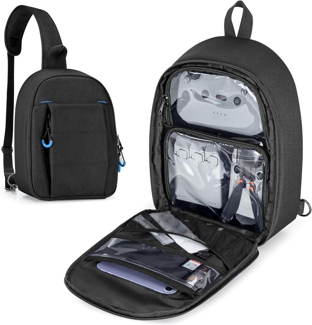 Carrying Case Compatible with DJI Mini 3 / Mini 4 Pro, Sling Travel Drone Carrying Case with Multi-Pockets for RC Controller, Charging Hub and More Accessories (Patent Design)