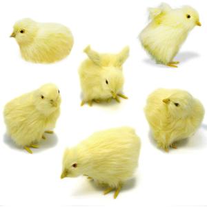 Set of 6 Realistic Yellow Furry Baby Chicks Lifelike Fur Farm Animal Spring Barnyard Photo Props Easter Basket Decoration Store Home Plush Chickens Ornaments