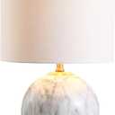 JONATHAN Y 21.5" White/Brass Gold Faux Marble Resin Table Lamp, Glam Geometric Sphere Base for Living Room Bedroom, White Linen Drum Shade, UL Listed, LED Bulb Included JYL1064A