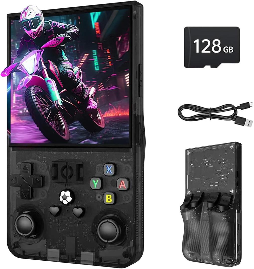 R36MAX Retro Handheld Game Console, 4.0" IPS Screen Retro Gaming Console, 128GB TF Card, 30+ Mainstream Emulators, 22,000+ Classic Games, Open Source Linux System, 4000mah Battery Black