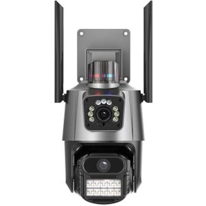 ICSEE WIFI Camera Security 3K 6MP Dual Lens Wireless PTZ Waterproof Human Detection CCTV With Warning Flashing Light, Alexa Supported (Dual Lens Black 6MP)