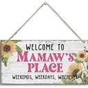Vintage Welcome to Mamaw's Place Weekends, Weekdays, Whenever Wood Decor Sign, Hanging Printed Wooden Plaque Decor, Rustic Home Decor Sign, Mamaw Decor, Gift for Grandma, Women 12x6 inch