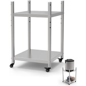 Stainless Steel Rice Warmer Stand–20"x20" SS Two-Tier Cart with Adjustable Upper Shelf & 4 Swivel Casters (2 Locking) Store&Move Cooking Equipment Multi-Purpose Mobile Station for Indoor/Outdoor