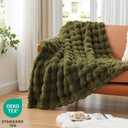 EXQ Home Rabbit Faux Fur Throw Blanket for Couch,Soft Fluffy Bubble Double Sided Plush Blanket,Cozy Thick Warm Fuzzy Decorative Blanket for Bed Chair Sofa Living Room, 50x60 Inches (Dark Green)