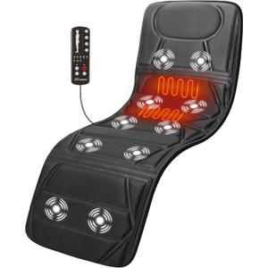 Snailax Massage Mat with Heat, Back Massage Pad for Bed, Chair, 10 Motors Vibrating Massage Mattress Pad with 2 Heating Pads for Back, Full Body Massager (Black)