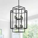 Black Farmhouse Modern Chandelier, 8-Light Tiered High Ceiling Chandeliers, Foyer Lighting Fixtures, Industrial Hanging Metal Lantern Pendant Light, for Livin Room,Entryway,Staircase,Hallway