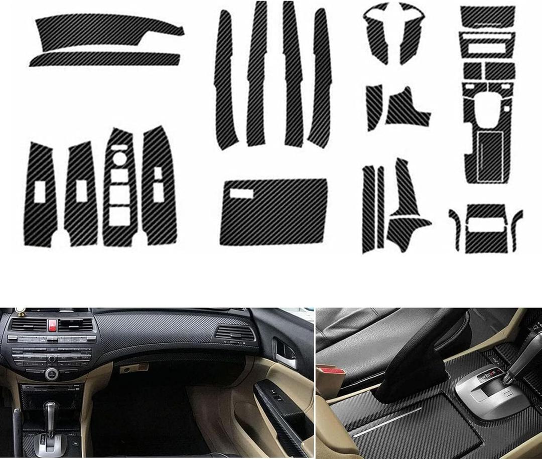 FZJDSD 29pcs Carbon Fiber Style Decor Interior Kit Cover Trim Center Console Door Window Control Panel Cover Molded Door Lock Switch Trim Compatible with Honda Accord 2008 2009 2010 2011 2012