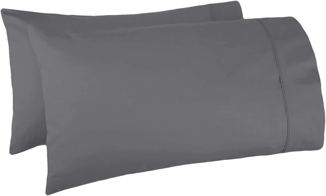 1000 Thread Count 100% Long Staple Egyptian Pure Cotton – Sateen Weave, Set of 2 Standard Silky Soft & Smooth Dark Grey Pillow Cases