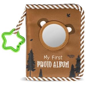 Baby's My First Family Album Soft Photo Cloth Book Brown Bear My First Book of Photos with Mirror Forest Bear Baby Memory Album Gift Holds 4x6 Pictures, Forest Brown Bear