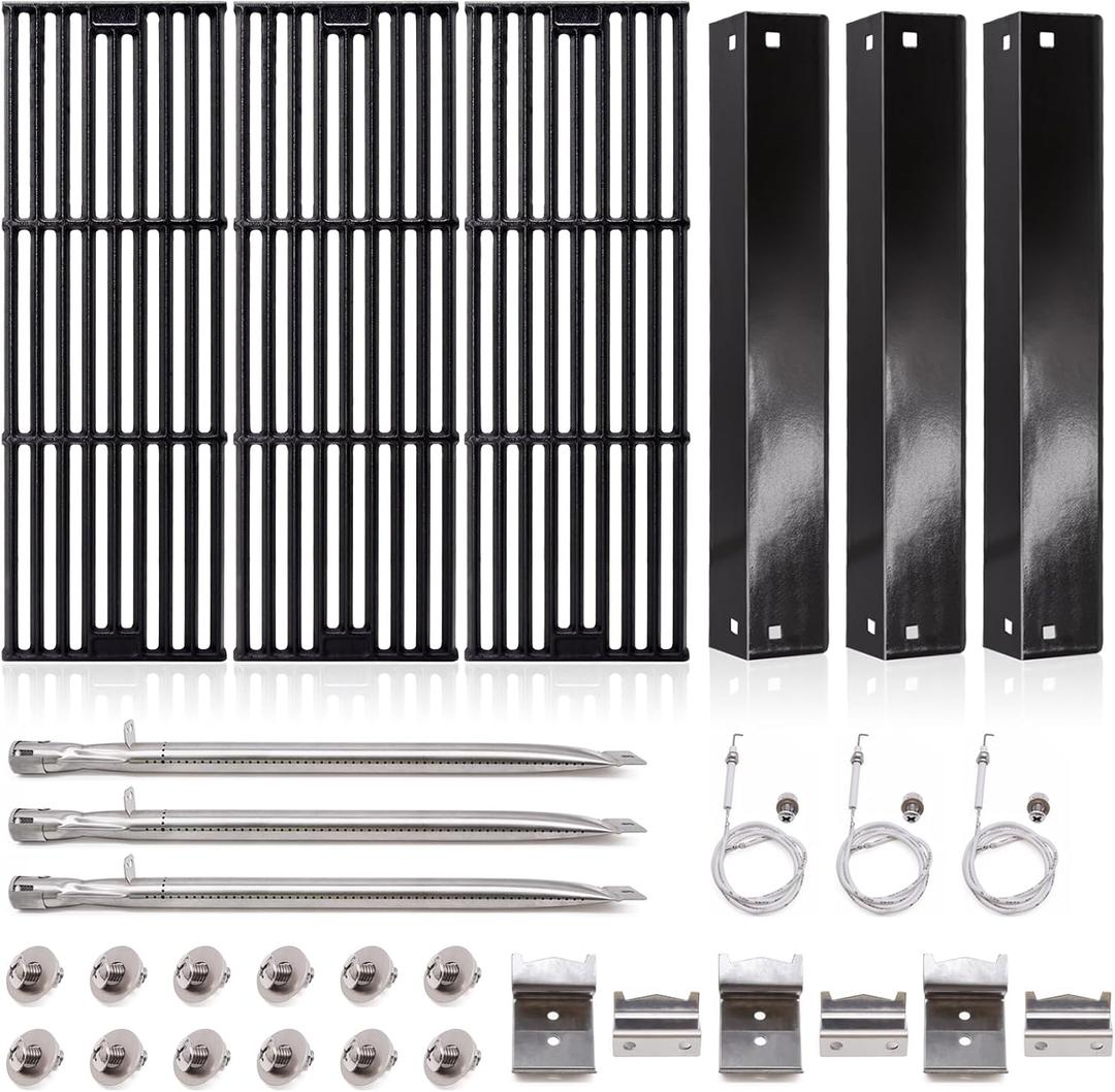 Adviace Grill Parts for Char Griller 5050, 5650, 2121, 3001, 5072, 2123, 2828, 3030, King Griller 3008, 5252, Cast Iron Grill Grates, Heat Plates, Burners, Ignitors for Chargriller Replacement Parts.
