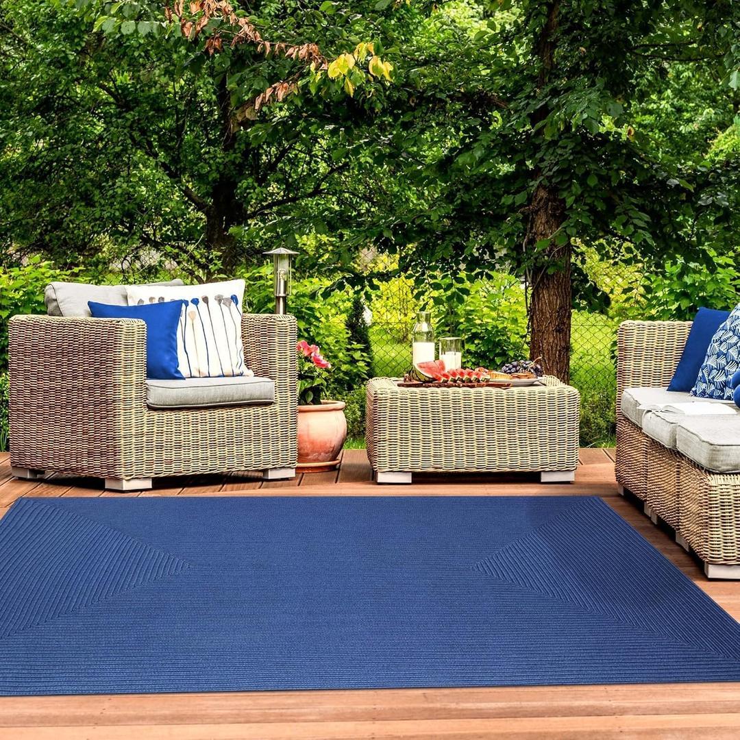 Superior Indoor/ Outdoor Large Area Rug, Reversible Braided Home Floor Decor for Living Room, Kitchen, Entryway, Patio, Front Porch, Deck, Modern, Boho, Farmhouse Style, 3' x 5', Denim Blue