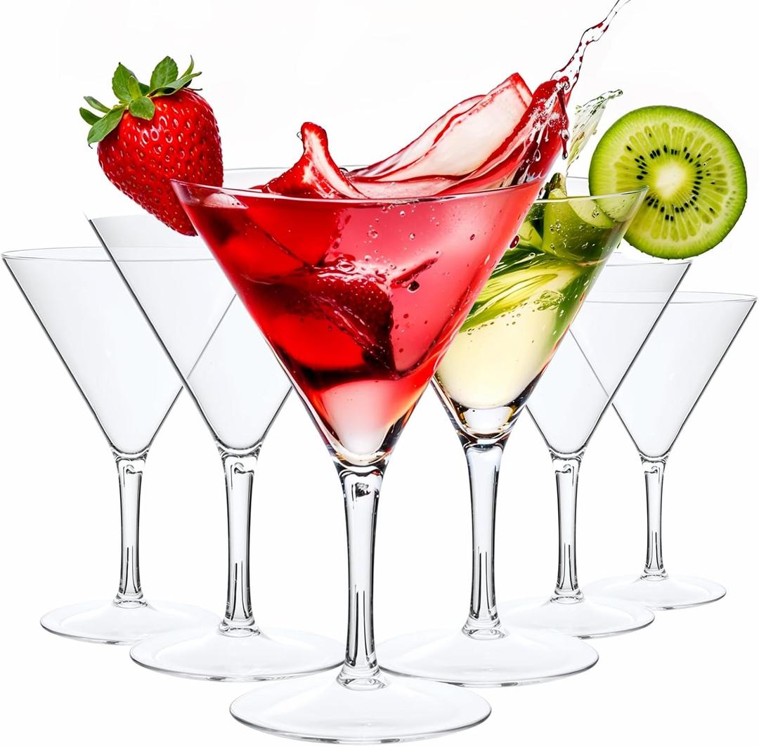 Liacere Martini Glasses Set of 6-11 oz Clear Plastic Martini Cocktail Glasses with Stem-Reusable Cocktail Glasses for Bar,Margarita,Whiskey,Gin,BPA-Free, Dishwasher-Safe-Clear-Mother's Day