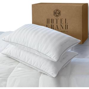 Hotel Grand Fluffy Feather Down Pillow 100% Cotton Queen Size Pillow Set of 2 Pack Medium Firm Hypoallergenic Pillows for Back/Side Sleeper Bed Pillows,20"x28"(Pack of 2)